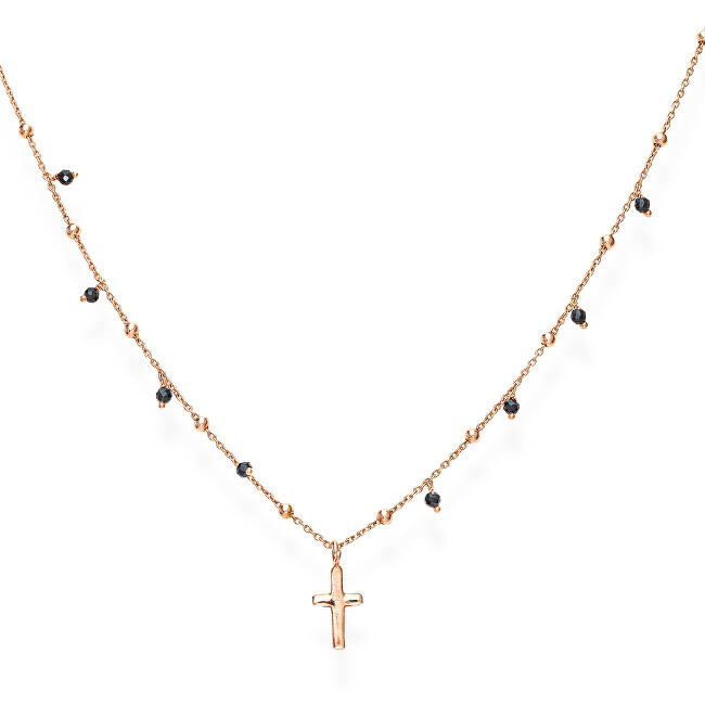 Amen Ružovo pozlátený náhrdelník s krížom a zirkónmi Candy Charm CLCRRN3