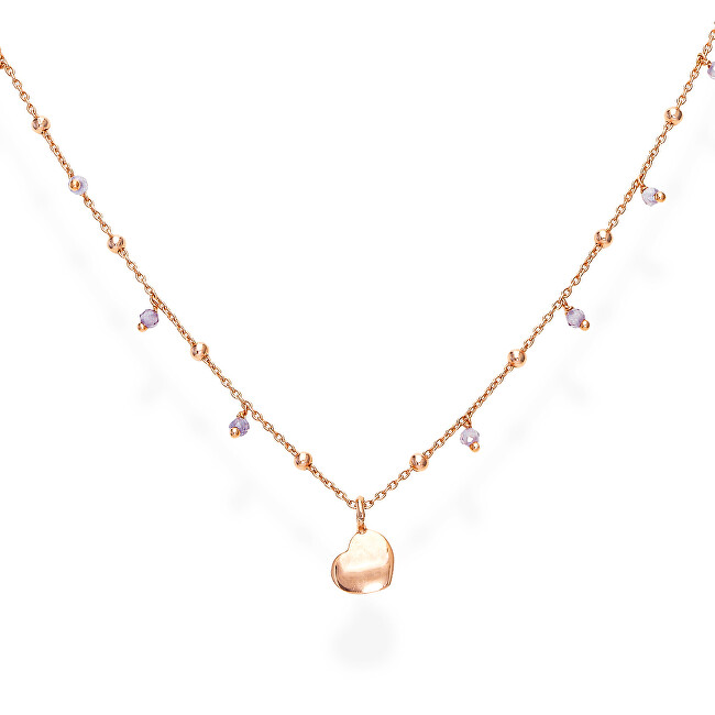 Amen Ružovo pozlátený strieborný náhrdelník s kryštálmi a srdcom Candy Charm CLCURL3