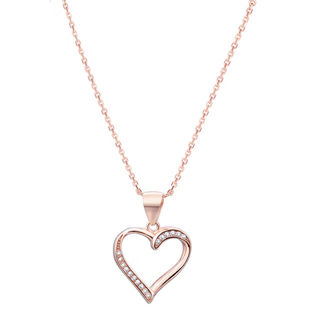 Beneto Ružovo pozlátený strieborný náhrdelník so srdcom AGS289   47-ROSE (retiazka, prívesok)