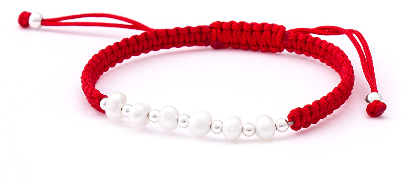 Beneto Šnúrkový červený kabala náramok s pravými perlami AGB549