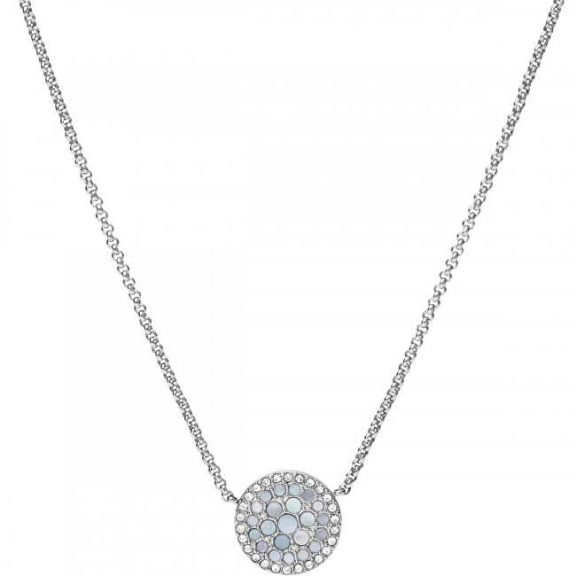 Fossil Elegantný oceľový náhrdelník s kryštálmi a perleťou JF03224040