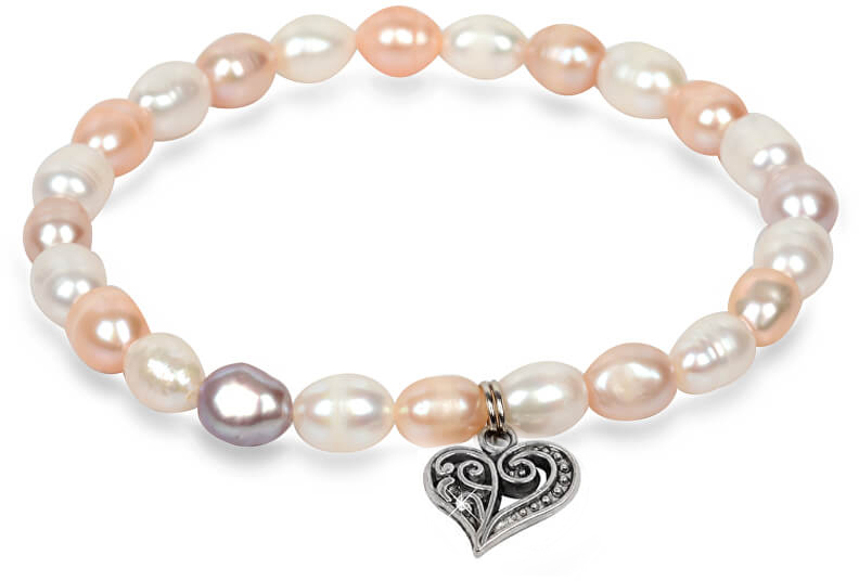 JwL Luxury Pearls Jemný náramok z pravých perál s kovovým srdiečkom JL0293