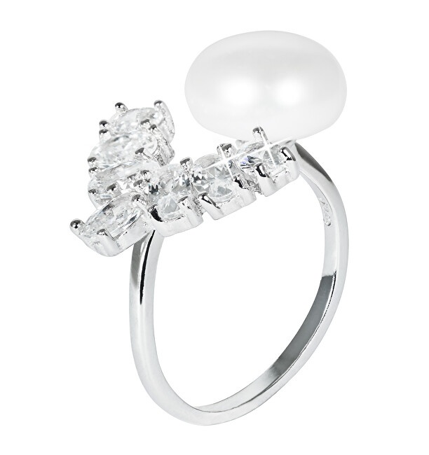 JwL Luxury Pearls Luxusný strieborný prsteň s pravou perlou a kryštály JL0547
