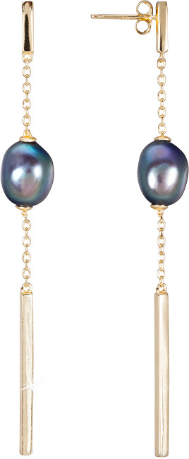 JwL Luxury Pearls Pozlátené strieborné náušnice s pravou modrou perlou JL0463