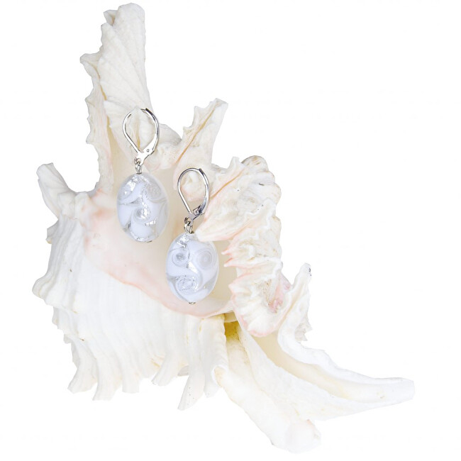 Lampglas Elegantné náušnice White Lace s rýdzim striebrom v perlách Lampglas EP1