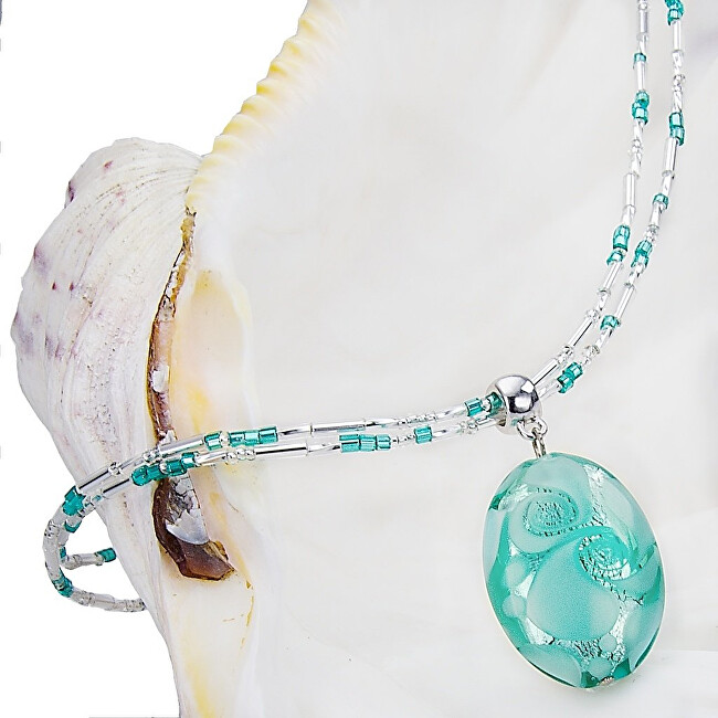 Lampglas Nežný dámsky náhrdelník Turquoise Lace s perlou Lampglas s rýdzim striebrom NP5