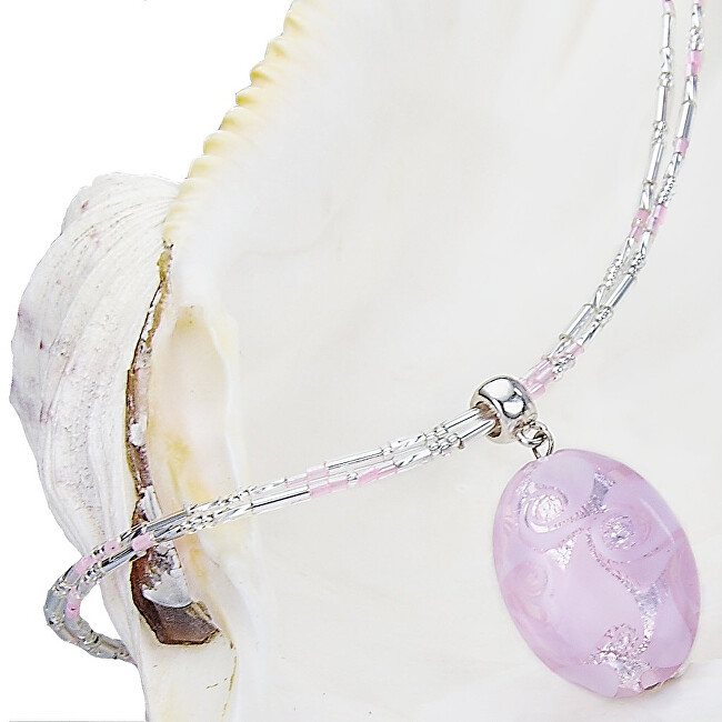 Lampglas Nežný náhrdelník Pink Lace s perlou Lampglas s rýdzim striebrom NP2