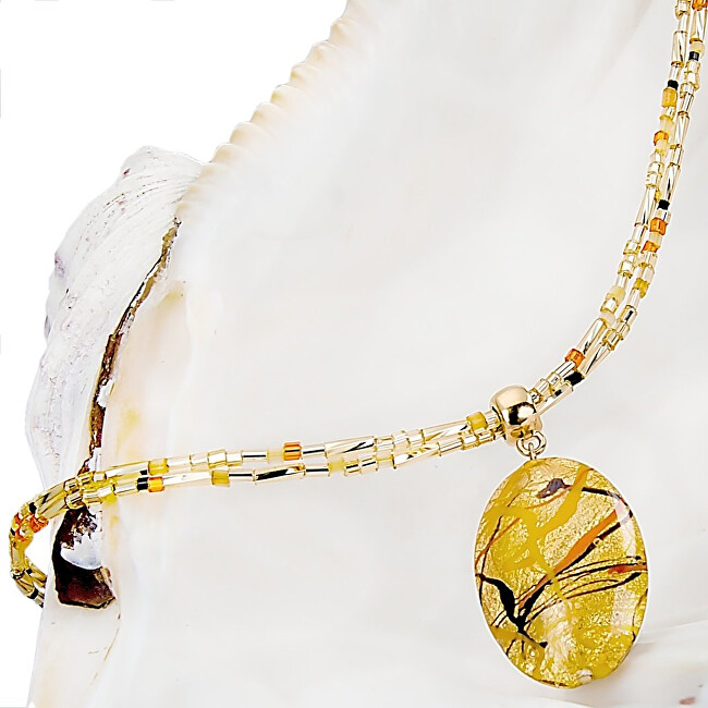 Lampglas Originálne dámsky náhrdelník Sunny Meadow s perlou Lampglas s 24 karátovým zlatom NP16