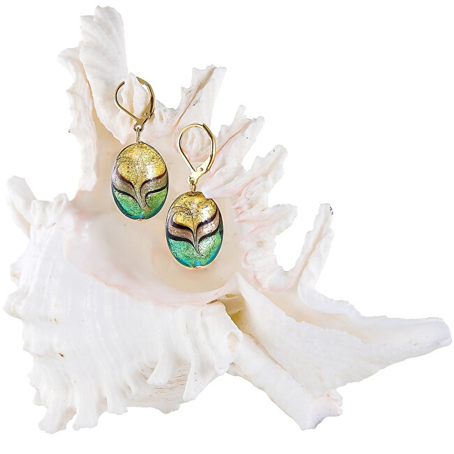 Lampglas Elegantné náušnice Green Sea World z perál Lampglas s 24 karátovým zlatom EP26