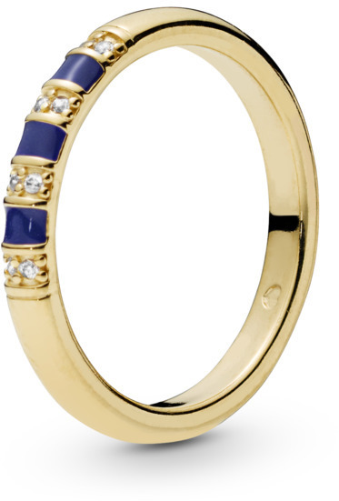 Pandora Pozlátený prsteň s kryštálmi a modrými pruhmi Shine 168052CZ 56 mm