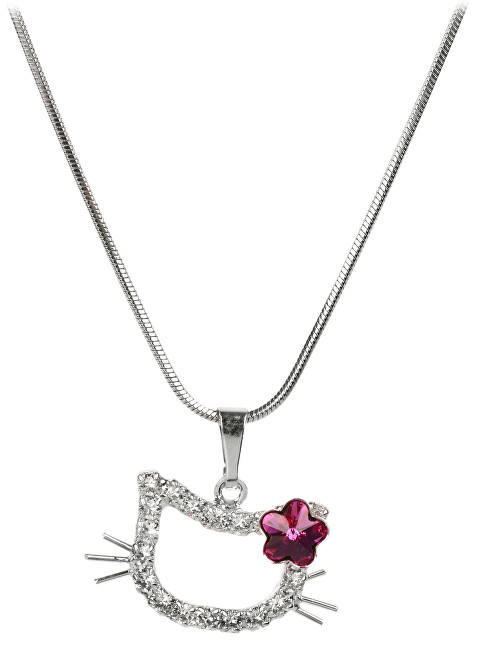 Troli Dievčenský náhrdelník Mačička s kytičkou Fuchsia
