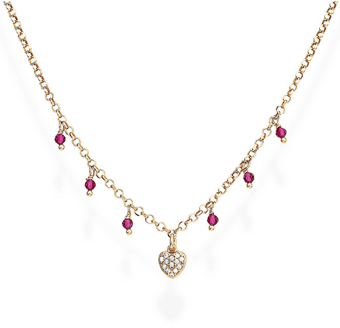 Amen Ružovo pozlátený strieborný náhrdelník so zirkónmi a kryštály Romance CLCRROZ