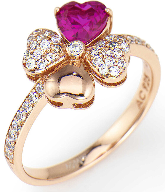 Amen Ružovo pozlátený strieborný prsteň so zirkónmi Love RQURR 52 mm