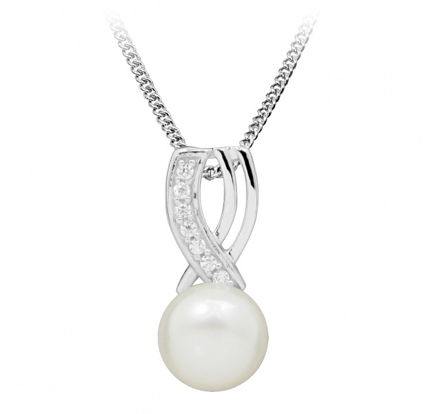 Silver Cat Jemný náhrdelník s perlou a zirkónmi SC397