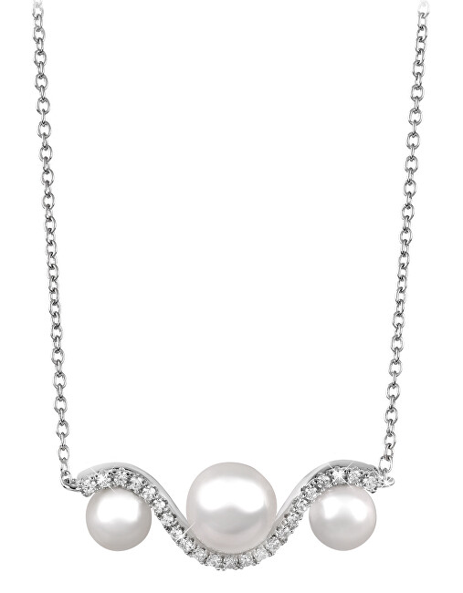 Silver Cat Elegantný strieborný náhrdelník so zirkónmi a perlou SC340