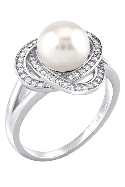Silvego Strieborný prsteň Laguna s pravou prírodnou bielou perlou LPS0044W 48 mm