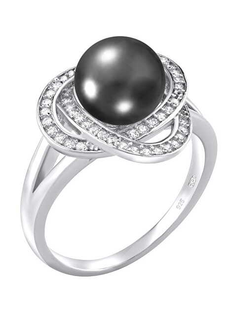 Silvego Strieborný prsteň Laguna s pravou prírodnou čiernou perlou LPS0044B 47 mm